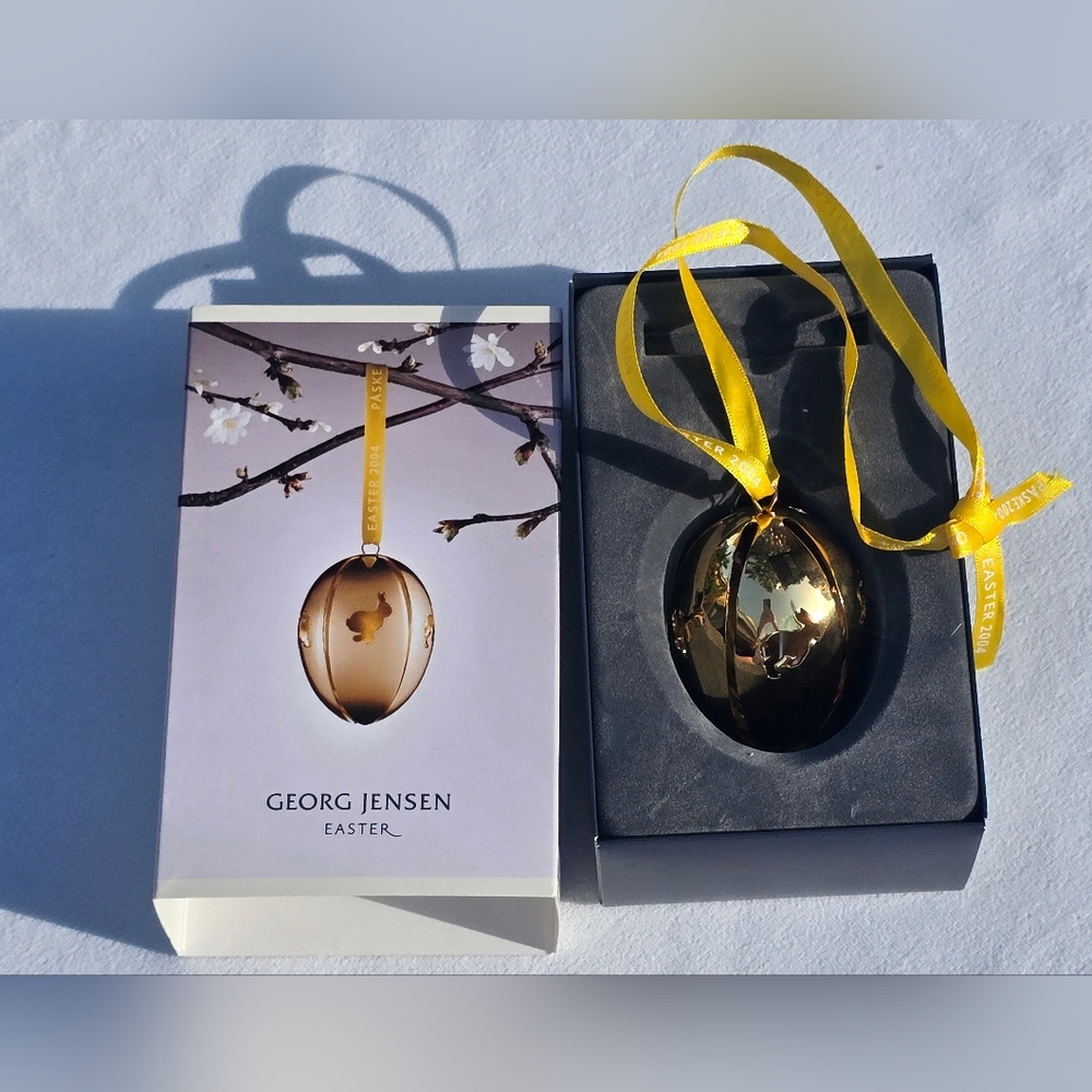 Georg Jensen Easter Egg 2004 Denmark 24k Gold Plated Ornament Bunny Box - Picture 3 of 11